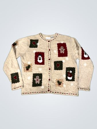 Croft & Barrow Petite Weihnachts-Schneemann und Lebkuchenmann Cardigan