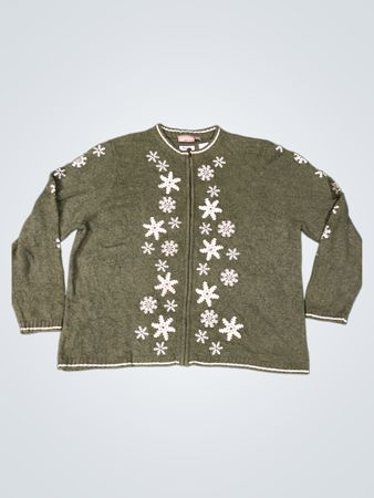 Croft & Barrow Woman Grüner Schneeflocken Strick Zip-Up Cardigan