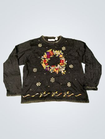 Victoria Jones Black Christmas Wreath Sweater