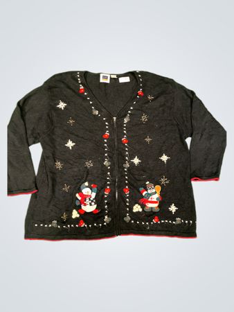 C.s.t. Sport Damen Schwarzer Weihnachts-Schneemann Cardigan Größe 4X