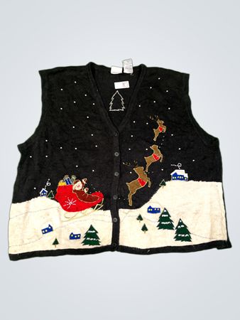 Bobbie Brooks Frau Schwarz Weihnachten Santa Schlitten Rentier Weste