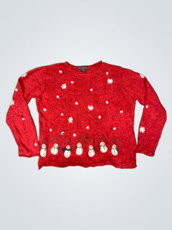 Northern Isles Roter Schneemann und Schneeflocken Weihnachtspullover