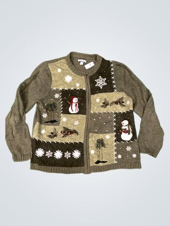 Croft & Barrow Petite Schneemann Patchwork Zip-Up Cardigan