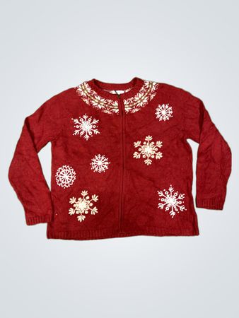 Croft & Barrow Damen Roter Schneeflocken-Reißverschluss-Pullover