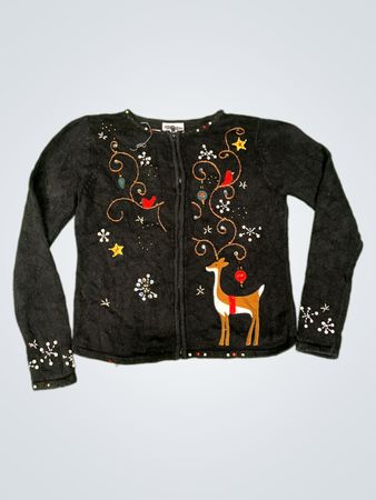 Kim Rogers Petite Schwarzer Rentier Weihnachts-Cardigan