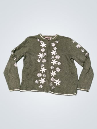 Croft & Barrow Damen Grüner Schneeflocken Reißverschluss Cardigan Pullover