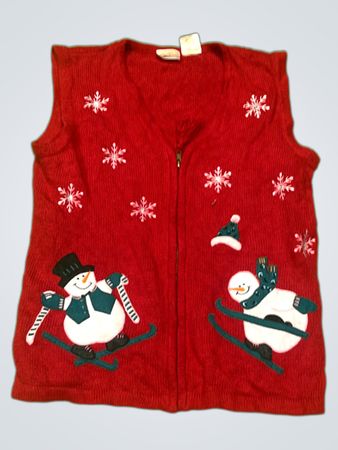 Bonnie Boos Roter Schneemann Skifahren Weihnachtsweste