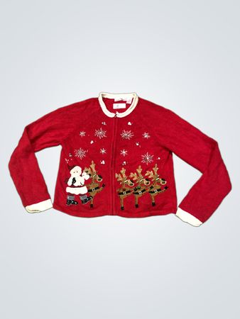 Derek Heart Girl Roter Weihnachts-Pullover mit Weihnachtsmann und Rentieren
