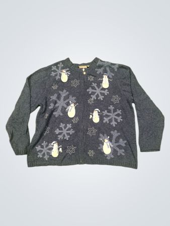 Croft & Barrow Damen Schneemann und Schneeflocke Zip-Up Pullover