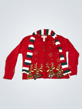 Tiara International Christmas Collection Roter Rentier- und Sternpullover