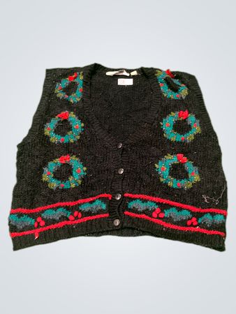 Schwarze Strickweste mit Kranzmuster