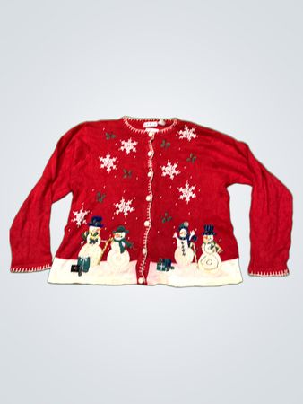 Roter Weihnachts-Schneemann-Cardigan