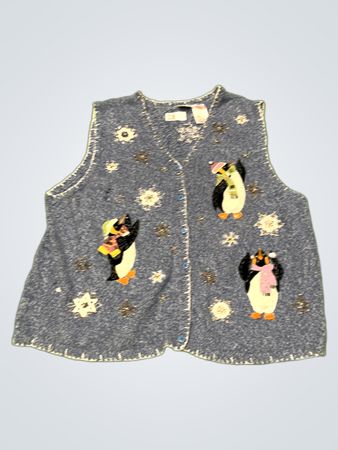 Blauer Heather-Pinguin und Schneeflocken-Westenpullover