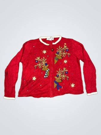 Tiara International Christmas Collection Roter Rentier-Cardigan
