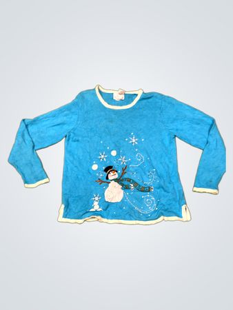 Quacker Factory Blue Snowman Christmas Sweater