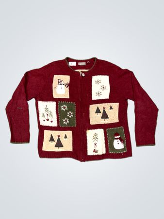 Croft & Barrow Women's Christmas Snowman Patchwork Cardigan
