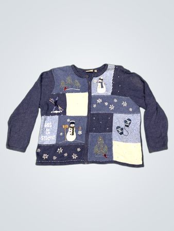 Damen Schnee-Flocken und Schneemann Patchwork Cardigan