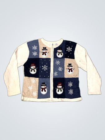 Croft & Barrow Petite Schneemann Patchwork Zip-Up Cardigan