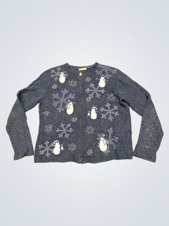 Croft & Barrow Damen Blauer Schneemann Schneeflocken Reißverschluss Vorn Cardigan Pullover
