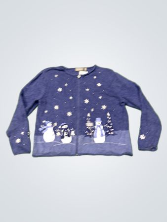 Croft & Barrow Petite Blauer Schneemann Schneeflocken Cardigan