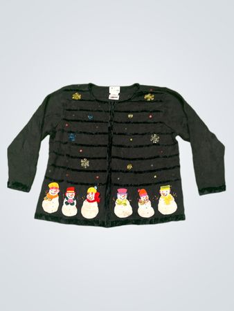 Der Quacker Factory Black Snowman verziert Cardigan