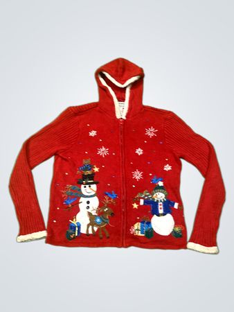 Tiara International Christmas Collection Roter Schneemann und Rentier Zip-Up Hoodie