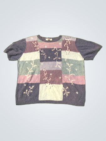 Alfred Dunner Damen Patchwork Blumen Strickpullover