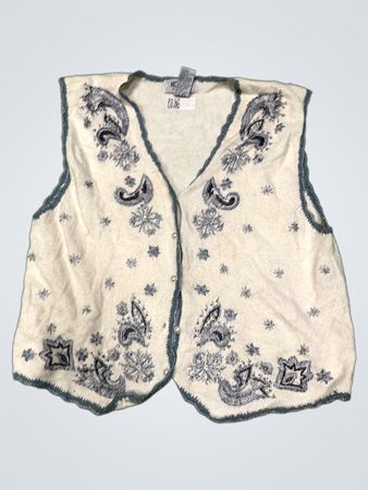 KORET PETITES Damen Creme Paisley Strickweste Größe L