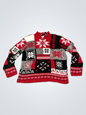 Crazy Horse A Liz Claiborne Company Patchwork Schneeflocke 1/4 Reißverschluss Pullover