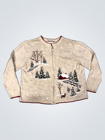 Croft & Barrow Damen Weihnachts-Winterlandschaft Zip-Up Cardigan Pullover