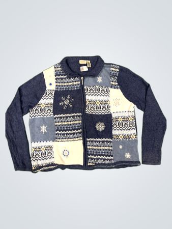 CLASSIC ELEMENTS WOMAN Schneeflocken-Patchwork-Reißverschluss-Pullover