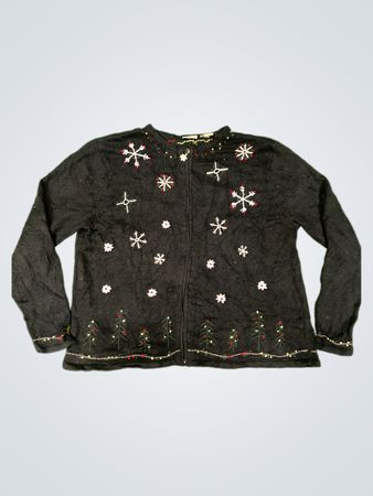 FIELDGEAR Schwarzer Weihnachts-Schneeflocken-Baum bestickter Zip-Up-Pullover