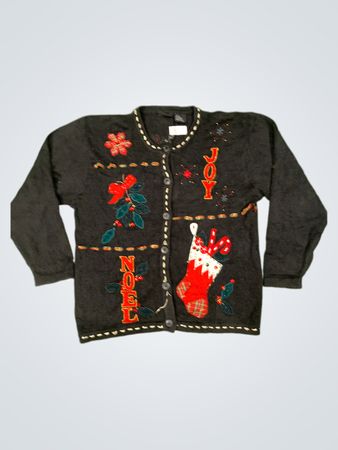Schwarzer Weihnachtspullover mit "JOY" und "NOEL