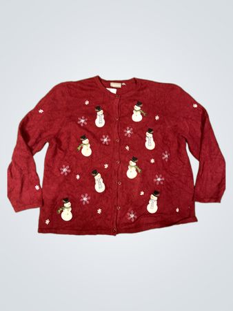Croft & Barrow Frau Roter Schneemann Bestickter Cardigan