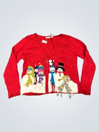 Kim Rogers Roter Schneemann Weihnachts-Cardigan