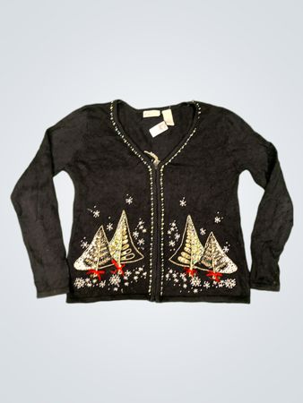Kim Rogers Damen schwarzer Weihnachtsbaum-Cardigan