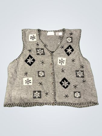 „CJ Banks by Christopher & Banks Damen graue Schneeflocken bestickte Weste“