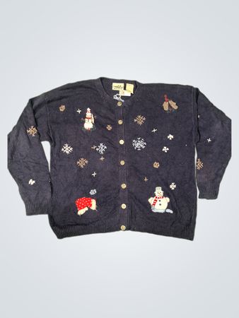 Northern Reflections Marineblauer Schneemann und Schneeflocke bestickter Cardigan