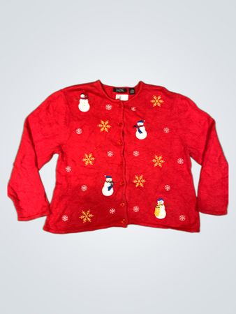 Crystal-Kobe Roter Schneemann & Schneeflocken Cardigan
