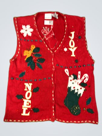 Bobbie Brooks Rotes Weihnachtswestchen mit NOEL und Stiefel-Applikationen