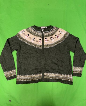 Frauen Schneemann Fair Isle Zip-Up Pullover