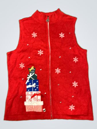 Nouveaux Damen Rotes Weihnachtsweste mit Geschenken und Schneeflocken XL
