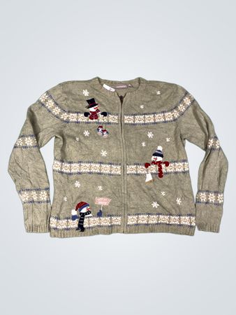 Croft & Barrow Damen Zip-Front Cardigan mit Schneemann-Applikationen