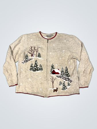 Croft & Barrow Woman Winter Scene Zipper Cardigan
