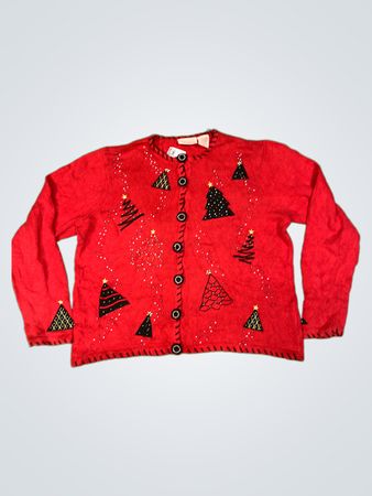 Roter Weihnachtsbaum-Cardigan-Pullover