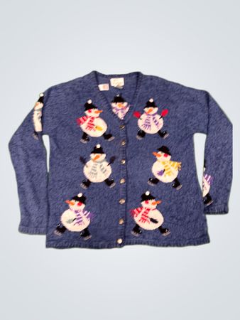 Der Quacker Factory Blue Snowman Cardigan