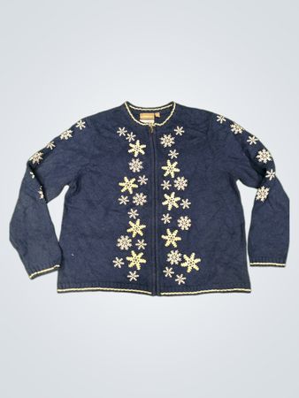 Croft & Barrow Blauer Schneeflocken gestrickter Reißverschluss-Cardigan