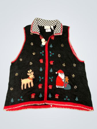 Lemon Grass Black Christmas Vest mit Weihnachtsmann und Rentier