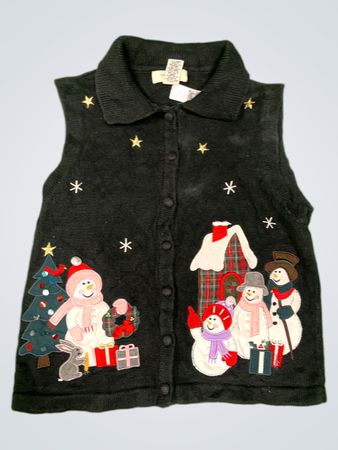 Bechamel Damen Schwarzer Weihnachts-Schneemann Baum Pullover-Weste