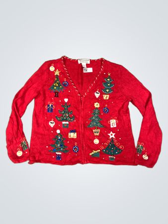 Tiara International Christmas Collection Roter Weihnachtsbaum Cardigan